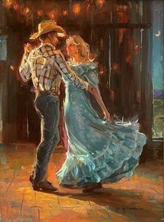 a painting of a man and woman dancing