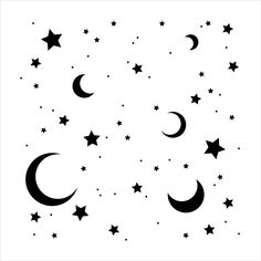 stars and crescents in the night sky with black ink on white paper by person