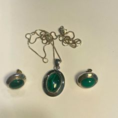 Sterling Silver Necklace And Earrings With Malachite. Chain Is 18 In. Necklace And Earrings, Sterling Silver Necklace, Sterling Silver Necklaces, Womens Jewelry Necklace, Silver Necklace, Jewelry Necklaces, Women Jewelry, Sterling Silver, Chain