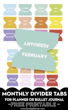 Free printable monthly divider tabs can help you organize your planner, bullet journal, or notebooks into convenient monthly sections. #dividertabs #planner #bulletjournal #freeprintable #lovelyplanner Notebook Tabs Free Printable, Monthly Tabs Printable Free, Month Tabs Printable Free, Binder Tabs Printable Free, Planner Tabs Printable Free, Planner Tabs Ideas, Planner Dividers Printable Free, Bujo Printables