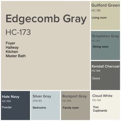 an image of some gray paint colors for the bedroom and living room, with text overlaying it