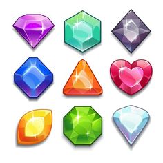 six different colored diamond shapes on a white background