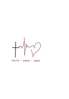 the words faith hope and love written in red ink on a white background with a heart