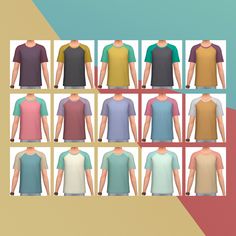 multiple images of men's t - shirts in different colors and sizes, all with short sleeves