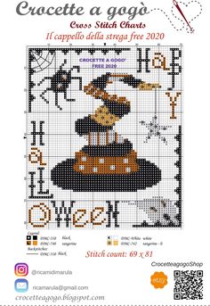 a cross stitch pattern with an image of a woman in a witches costume on top of a