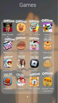 an iphone screen showing the game's main menu and other icons, including video games