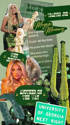 the collage shows images of women in green and black outfits, including cactuses