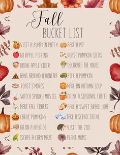 This is a list of fall bucket list full of fall activities. Halloween Things To Do, Fall Checklist, Halloween Bucket List, Fall Family Fun, Halloween Things, Halloween Buckets, Fall Mood Board, Fall Mood