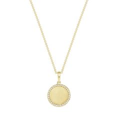 Engravable Pendant - Happy Jewelers Fine Jewelry Lifetime Warranty Gold Medallion Diamond Necklace With Single Cut Diamonds, Elegant Round Engraved Diamond Necklace, Yellow Gold Medallion Necklace With Single Cut Diamonds, Polished Finish Yellow Gold Round Cut Diamond Necklace, Polished Yellow Gold Round Diamond Necklace, Engraved Gold Diamond Necklace, Engraved Gold Diamond Necklace Fine Jewelry, Engraved White Gold Diamond Necklace, Classic Engraved Yellow Gold Diamond Necklace