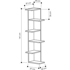 a tall shelf with three shelves on each side and measurements for the height of it