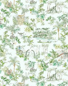 a wallpaper with trees and animals on it