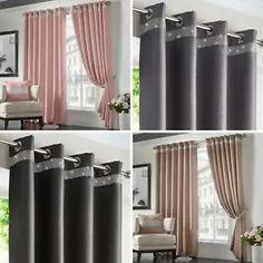 four different views of curtains and drapes