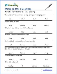 Words and their meanings | K5 Learning Third Grade Vocabulary Words, Words And Their Meanings, Third Grade Worksheets, Dictionary Skills, Worksheets For Grade 3, 3rd Grade Math Worksheets, Learning Worksheets, Vocabulary Practice, Vocabulary Worksheets