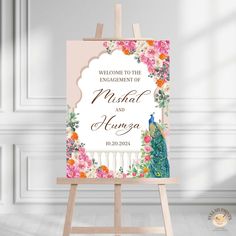 Welcome your guests with this beautiful Engagement Welcome Sign!! 🤍 This PRINTABLE and EDITABLE welcome sign features a neutral arch surrounded by watercolor flowers with a beautiful peacock! 🤍 This can be used for an engagement, bridal shower, Nikkah, or any other event you desire. Head over to FullahPrints on Etsy for more!! Engagement Welcome Sign, Arch Sign, Welcome Sign Wedding, Welcome Boards, Beautiful Peacock, Wedding Welcome Sign, Sign Wedding, Wedding Welcome Signs, Flower Stands