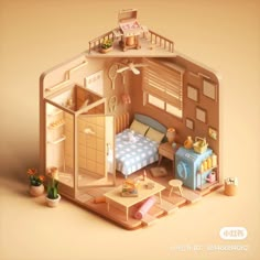 an image of a doll house with furniture