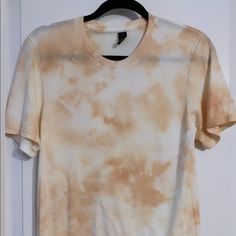 Tie Dye Shirt. Nude/Beige Small. Never Worn. Summer Bleached Tops With Crew Neck, Summer Bleached Crew Neck Top, Summer Crew Neck Bleached Tops, Spring Crew Neck Bleached T-shirt, Spring Bleached Crew Neck T-shirt, Spring Crew Neck Bleached Tops, Pink Bleached Crew Neck Top, Casual Pink Bleached Tops, Nude T Shirts