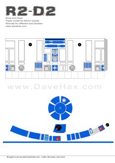 a blue and white paper model of a star wars r2d2 vehicle