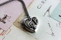 G Clef music notes. heart locket necklace. silver ox by babyjewlz Heart Locket Necklace Silver, Locket Necklace Silver, Music Note Heart, Brass Music, Music Note Necklace, Message Necklace, Crown Necklace, Hand Necklace, Heart Locket Necklace