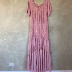 Light Pink Color. Fully Lined, Side Zipper. Partial Elastic Waist. European Size 48. Casual Lace Trim Maxi Dress For Party, Dresses Big Size, Ikat Maxi Dress, Big Size Dress, Denim Jean Dress, Spring Maxi Dress, Denim Maxi Dress, Floral Chiffon Dress, Sheer Skirt