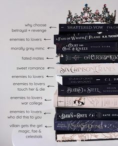 a stack of books with the names of different authors on them, labeled in english