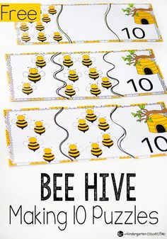 three bee hives are shown with the words bee hive making 10 puzzles on them