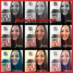 many different pictures of women with diet cokes on their faces and the names of them