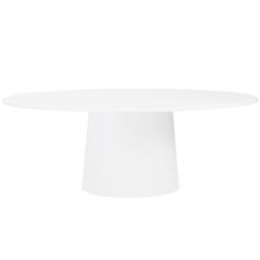 a white round table with an oval top