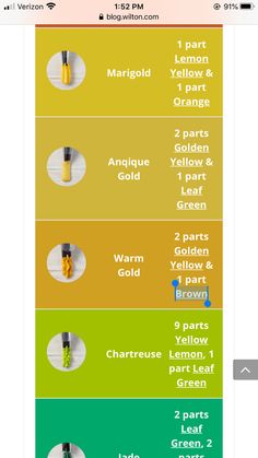 an iphone screen showing the different types of items in each color and size, as well as their corresponding names