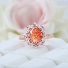 Classic Sunstone Engagement Ring, Delicate Bridal Gold Ring, Rose Gold Proposal Ring, Handmade Women's Jewelry, Anniversary Present For Wife Maine Stone - Sunstone Stone Shape - Oval Stone Color - Orange Stone Size - 8x6 MM Second Stone - CZ Diamond  Stone Shape - Marquise Stone Color - Colorless Features: * Handmade * Ready To Ship * Brand New * All Ring Sizes Available * Suitable For Every Day * 14k Solid Gold / 18k Solid Gold / Gold Filled Over Sterling Silver * Purity Stamped * Fits True to Size * High Quality * Available Color: Rose Gold, Yellow Gold, White Gold ✦ feel free to contact me if you have any questions or you are interested in bulk order or custom order. ✦ Gemstone color may slightly vary from listed image due to the nature of all natural gemstone or different monitor setti Sunstone Engagement Ring, Engagement Ring Delicate, Presents For Wife, Orange Stone, Anniversary Present, Ring Rose Gold, Lovely Ring, Proposal Ring, Oval Stone