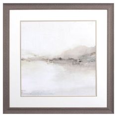 a white and grey painting with watercolors on it's surface in a frame