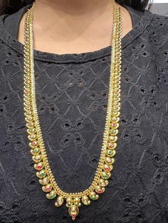 22 karat gold mango mala / long necklace with cz & color stones - 235-GN165 - in 35.450 Grams for USD $3,805.90 USD. 
Made in India by Totaram Jewelers Online this product is in Gold - 22 Karat BIS Hallmark 916 Gold  & is an excellent gift for Adult - Women. Ships fully insured with secured guaranteed delivery for free with your order over $250 from New Jersey USA & comes with 30 days exchange policy. 22k Gold Multi-stone Necklace, Gold Kundan Multi-stone Temple Necklace, Gold Multi-stone Kundan Temple Necklace, 22k Gold Multi-stone Temple Jewelry Necklace, 22k Gold Multi-stone Temple Necklace, Festive Gold Temple Necklace With Multi-stone, Gold Jeweled Bollywood Temple Necklace, Gold Multi-stone Kundan Necklace For Wedding, Gold Multi-stone Temple Jewelry Bridal Necklace