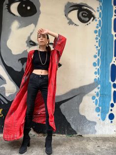 Tie Dye Kimono, kimono, kimono street style, ootd, outfits, streetwear, aesthetics, graffiti outfits, red kimono, y2k Kimono Street Style, Tie Dye Kimono, Red Kimono, Indigo Tie Dye, Crop Bra, Kimono Wrap, Outfits Streetwear, Red Tie, Tie Dye Dress