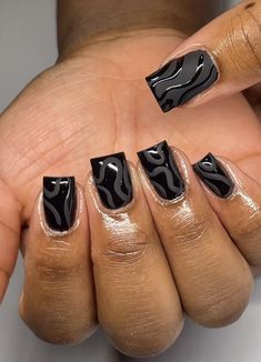 Short Square Black Nails, Short Square Halloween Nails, Short Halloween Nails Acrylic, Gel Overlay Nails, Sqaure Nails, Square Gel Nails, Melon Cake, Overlay Nails