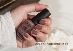 10 Chocolate Nail Colors to Try This Season - The Beauty Look Book Opi Bonfire Serenade Gel, Best Opi Brown Colors, Brown Fingernail Polish, Opi Coffee Nail Polish, Brown Polish Nail, Best Brown Nail Polish Shades, Opi Cliffside Karaoke, Bonfire Serenade Opi Gel, Opi Gel Brown Shades