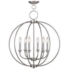 a chandelier with five candles hanging from the center and four lights on each side