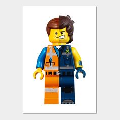 the lego movie character is wearing an orange vest