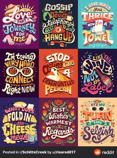 six different types of lettering and typograms with the words stop, don't