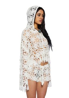 Current Mood Cropped Crochet Hooded Cardigan- Off White Rave Crochet, Crochet Construction, Current Mood, Eat Sleep, Crochet Cardigan, Dolls Kill, Exclusive Collection