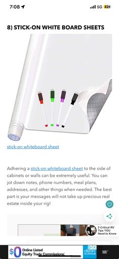 an ad for white board sheets with four different colors