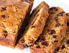 slices of banana bread sitting on top of a white plate