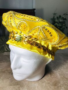 Yellow and gold Gala hat for Oshun Phoenix Az, Phoenix, Carnival, Overalls, Adult Outfits, Ships, Hats, Yellow, Gold