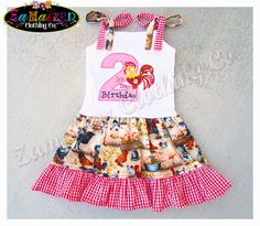 Zamakerr Clothing Co. Presents: This adorable custom made BIRTHDAY ROOSTER DRESS. Perfect for your little girl's upcoming birthday Infant Baby Toddler Birthday ROOSTER Dress Thanks for shopping with us at ZAMAKERR CLOTHING CO. where quality is always at its best & no detail is left undone!! Farm Theme Birthday, Barnyard Birthday, Farm Baby, Minnie Mouse Girl, Birthday Girl Dress, Theme Birthday Party, Garment Industry, Farm Birthday