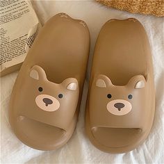 Kawaii Soft Animal Slippers Cute Non-slip Flip Flops With Round Toe, Cute Non-slip Slide Flip Flops, Cute Non-slip Slide Slippers, Cute Brown Round Toe Slippers, Cute Open Toe Synthetic Slippers, Cute Synthetic Slide Flip Flops, Cute Soft Synthetic Slippers, Cute Non-slip Flip Flops, Cute Non-slip Flat Flip Flops