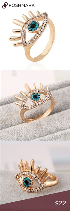 🧿 Gold and Blue Evil Eye Ring 🧿 Stunning Ring!!  New in packaging  Very sparkly and fashionable   Material: Alloy Jewelry Rings Blue Evil Eye Ring, Evil Eye Ring, Gold And Blue, Blue Evil Eye, Eye Ring, Womens Jewelry Rings, Evil Eye, Sapphire Ring, Jewelry Rings