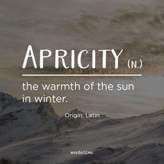 an image with the words apricity n in white on top of snow covered mountains