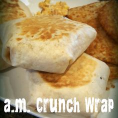 some food on a white plate with the words i am crunch wrap written below it