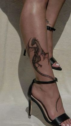 Horntail Dragon, Dragon Tattoo Leg, Hungarian Horntail, Calf Tattoos For Women, Lower Leg Tattoos, Dragon Tattoo For Women, Tasteful Tattoos, Inspiration Tattoos