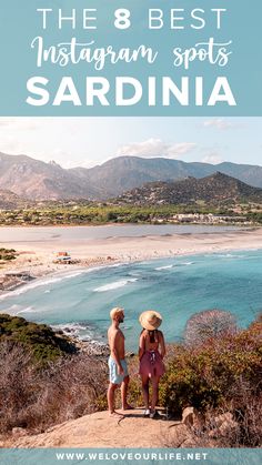 two people standing on top of a cliff overlooking the ocean with text overlay that reads 8 best instagram spots sardina