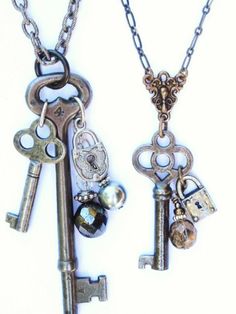 Antique Buttons Crafts, Steampunk Necklaces, His And Hers Bracelets, Key Necklaces, Couples Jewelry