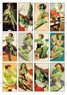 some pictures of women in green and red